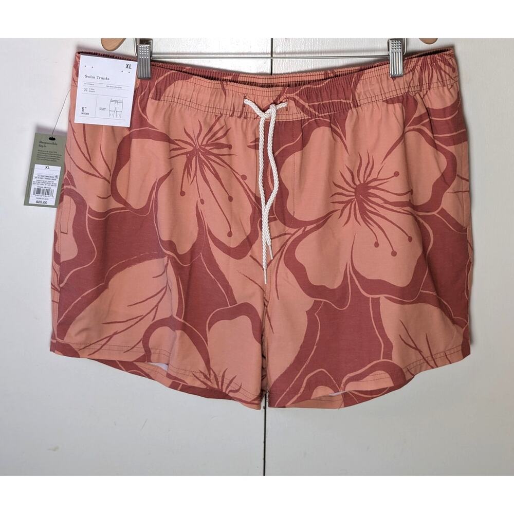 Goodfellow Orange Floral Print Swim Shorts XL